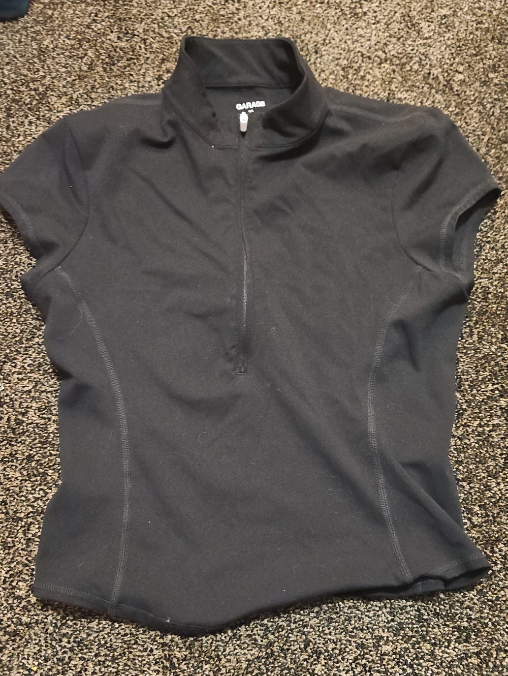 Garage Black Short Sleeve Half-Zip Mock Neck Top